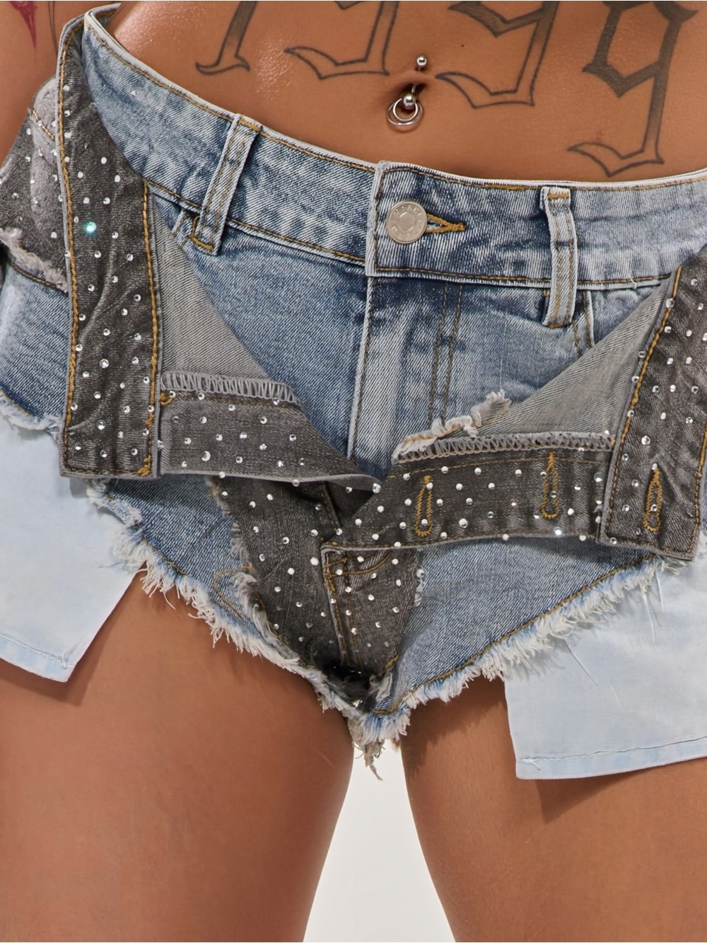 Studded Light Blue Denim Cutoff Shorts - Beyoncé inspired.